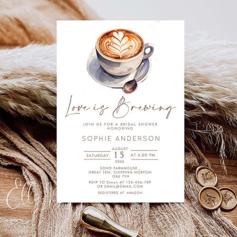 $2.98 | Love Is Brewing Coffee Bridal Shower - coffee, love is brewing, simple, modern, minimalist, watercolor, bridal brunch, party A Baby Is Brewing Coffee, Coffee Invitation, Coffee Baby Shower, Coffee Bridal Shower, Love Is Brewing, A Baby Is Brewing, Baby Is Brewing, Brewing Coffee, 50th Birthday Invitations