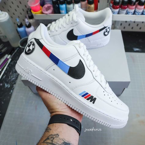 AF1 inspiration BMW 🇩🇪 #BMW #customshoes #customsneakers #bmwlove #bmwclub #bmwm Bmw Shoes, Nike Custom, Custom Bmw, Bmw Sport, Logo Stickers, Air Force 1 Custom, Shoes Design, Lotus Tattoo, Lemon Pepper