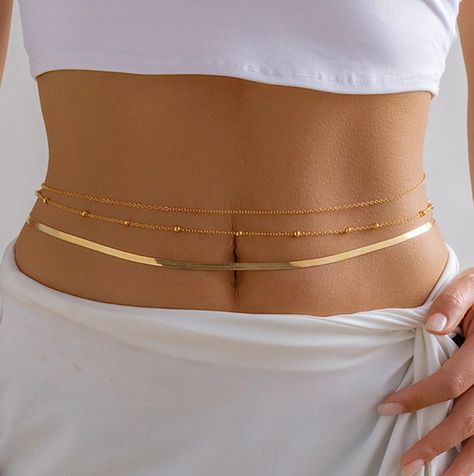 Beautiful Belly Chain in Gold or Silver color • Gold Waist Chain • Beachwear • Body Chain for Women • Summer Accessories • Beach Jewellery by LokkaBoutique on Etsy Africa Vintage, Summer Accessories Beach, Belly Belt, Flat Snake Chain, Rave Accessories, Y2k Accessories, Vintage Hip Hop, Beach Night, Style Rock