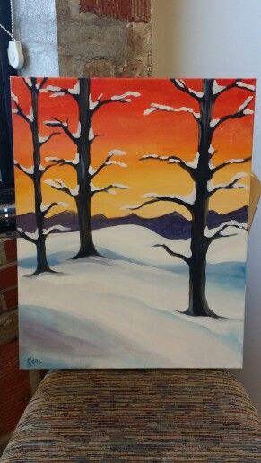 Canvas painting Paintings Easy, Wine And Canvas, Christmas Paintings On Canvas, Painting Christmas, Easy Canvas Painting, Winter Painting, Night Painting, Tole Painting, Winter Art