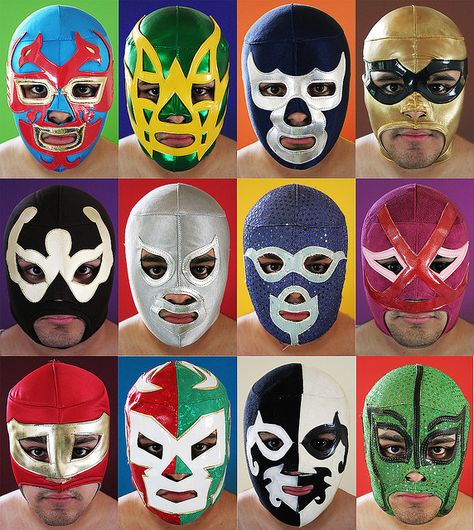 Masks by OsoBear. Luchadorè masks. #TacoLu #Lunited Lucha Mask, Wrestling Masks, Mexican Wrestler, Mexican Mask, Wrestling Posters, Masks Art, Mexican Culture, Mexican Art, Mask Design