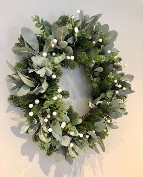 Luxury Christmas Wreath. . . Contemporary Christmas Wreath. . . Full Christmas wreath made with variety Christmas leaves, lambsear, eucalyptus and white berries. Wreath Eucalyptus Christmas, Eucalyptus Xmas Decor, Scandi Wreath Christmas, White Company Wreath, Green And White Christmas Wreath, Christmas Wreath Eucalyptus, Christmas Wreaths Eucalyptus, Contemporary Christmas Wreath, Eucalyptus Wreath Christmas