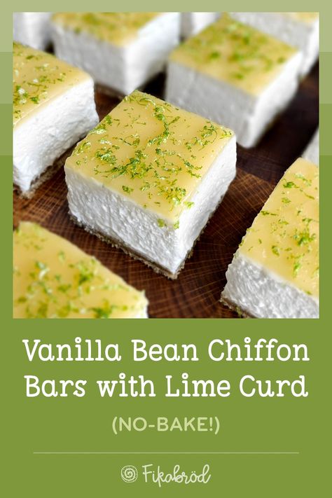 These delicious chiffon bars feel decadent while also being light ♥︎ fikabrodbox.com #lime #chiffon Lime Chiffon, Lime Curd, Vanilla Paste, Lime Zest, Graham Cracker Crust, Graham Cracker Crumbs, Vegetarian Cheese, Confectioners Sugar, Graham Crackers