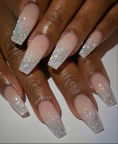 Nails Looks, Glitter Tip Nails, Modern Nail Art, Glitter Nails Acrylic, Modern Nails, White Nail Designs, Ballerina Nails, Metallic Nails, Beautiful Nail Designs