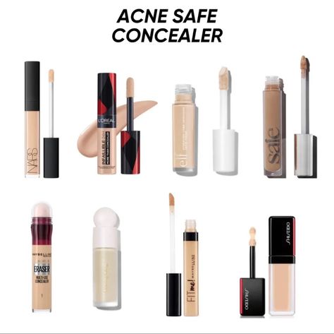 cred to @ everygirlsfavpage on tiktok. - NOT acne safe concealer can be found on my page. Best Concealer For Acne, Acne Safe Makeup, Oily Skin Makeup, Safe Makeup, Acne Makeup, Makeup Accesories, Makeup For Black Skin, Makeup Artist Tips, Makeup Help