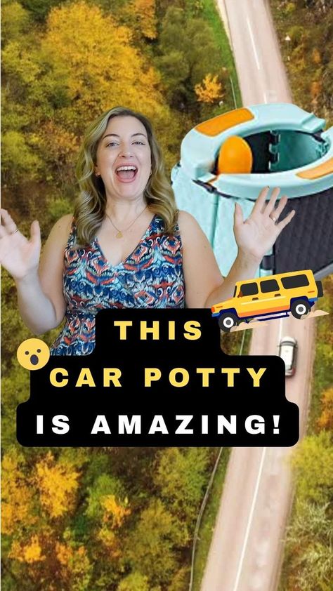 portable potty for car with text overlay and car trip vacation photo with travel blogger Car Potty For Kids, Porta Potty Ideas, Camping Potty, Travel Potty, Portable Potty, Potty Seat, Kids Toilet, Kids Potty, Potty Training Tips