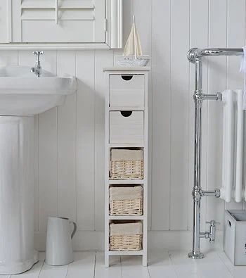 Pedestal Sink Storage Ideas, Narrow Cabinets, Pedestal Sink Storage, Narrow Bathroom Storage Cabinet, Narrow Bathroom Cabinet, Narrow Bathroom Storage, Pedestal Sink Bathroom, Slim Bathroom, Slim Bathroom Storage