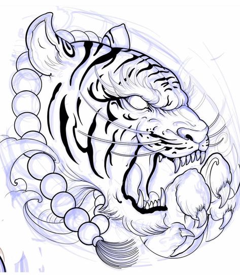 Japanese Chest Tattoo, Chest Tattoo Outline, Tattoo Sketch Art, Christus Tattoo, Japanese Tiger Tattoo, Foo Dog Tattoo, Tier Tattoo, Tiger Tattoo Design, Japan Tattoo Design