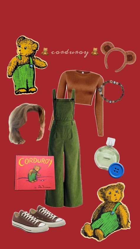 nostalgic costume inspo, solo, party outfit, halloween.📚 Party Outfit Halloween, Corduroy Bear, Stylish Halloween Costumes, Teacher Costumes, Book Day Costumes, Bear Halloween, Pretty Halloween Costumes, Duo Halloween Costumes, Bear Costume