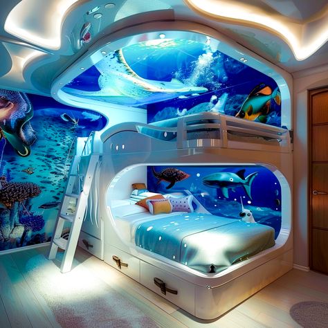 Underwater Dreams: Creating a Tranquil Sanctuary with Aquarium Beds Jungle Themed Bedroom, Underwater Room, Fantasy Furniture, Underwater Theme, Fantasy Rooms, Children's Bedrooms, Astuces Diy, Gorgeous Bedrooms, Fantasy Homes