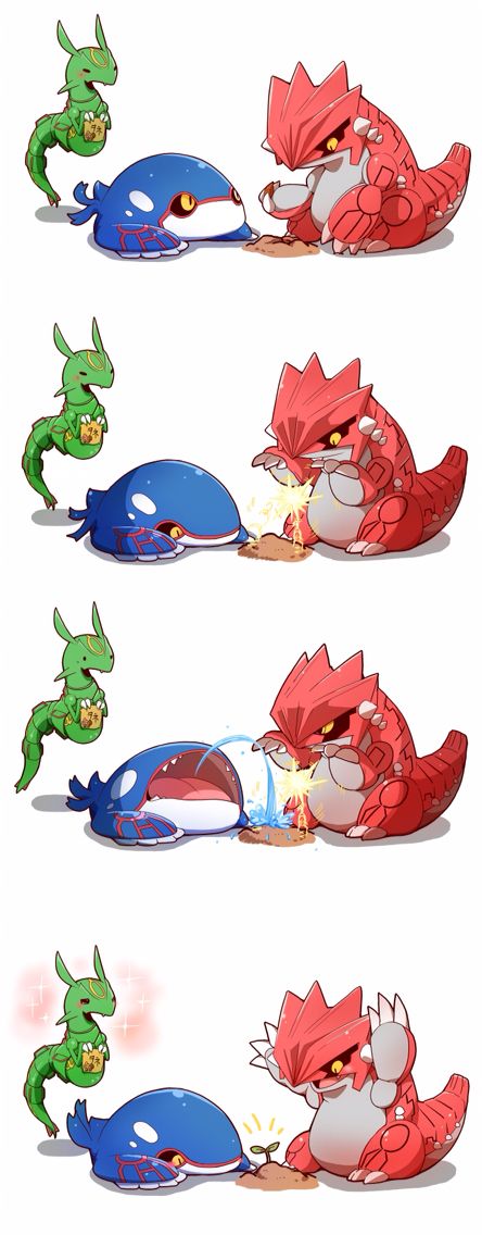 This is adorable #groudon #kyogre #rayquaza Rayquaza Pokemon, Kartu Pokemon, Pokemon Mew, Pokemon Pins, Cute Pokemon Pictures, Pokemon Comics, Pokemon Memes, Cute Pokemon Wallpaper, Pokemon Funny