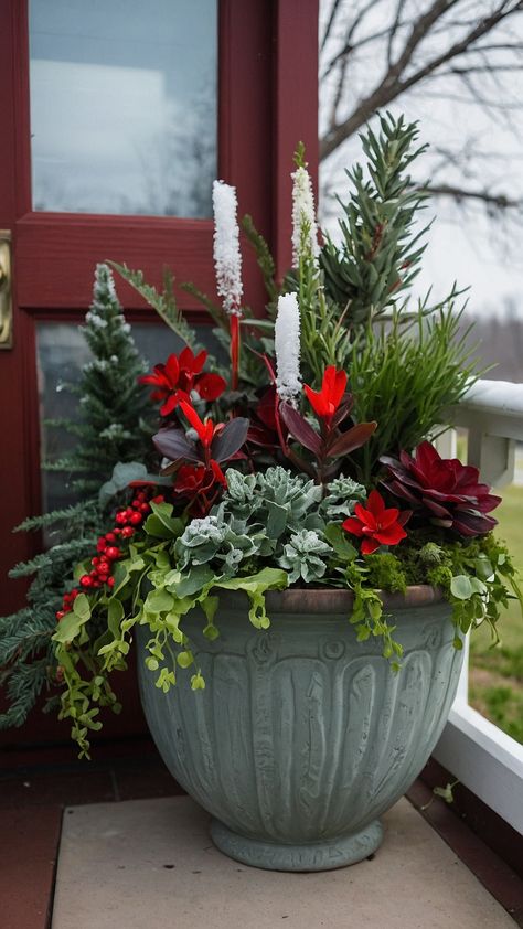 Transform your front porch this winter with our guide on creating stunning winter planters Discover simple DIY ideas to adorn your outdoor space with beautiful arrangements that incorporate easy-to-maintain faux plants and vibrant pansies From tall birch branches to charming late lanterns our blog post offers inspiration perfect for every style including festive Christmas themes Whether youre in the UK or looking for a farmhouse aesthetic our winter planters will elevate your Birch Christmas Planter, Faux Planters Front Porches, Spring Planters Front Door Entrance, Outdoor Winter Planter Ideas, Winter Plants For Pots Outdoors, Winter Pots Outdoor Planters, Winter Pots Outdoor Front Doors, Winter Outdoor Planter Ideas, Winter Planters Front Porches