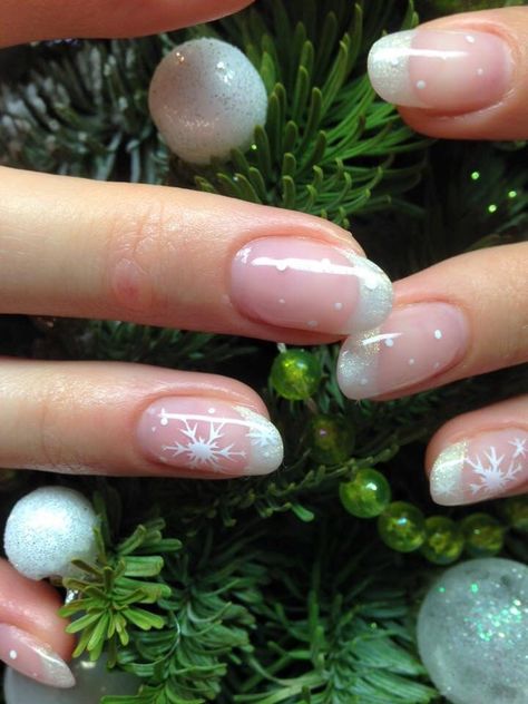 Holiday French Manicure, Decorative French Manicure, Classic French Manicure, Glitter Winter White Nails, winter white nails, white nails, french manicure, glazed nails, funny bunny nails, hailey bieber nails, french manicure, classic white nails, winter nails, hailey bieber, sparkly nails, glitter nails, glitter manicure, french tip nails, holiday nails Snow Flake Acrylics, Christmas Nails 2023 Elegant, Snowflake French Manicure, Snow French Tip Nails, Winter French Tip Nails Short, Short Snow Nails, French Manicure Snowflake Nails, Christmas French Tip Nails Snowflakes, Snow Flake Nails Christmas