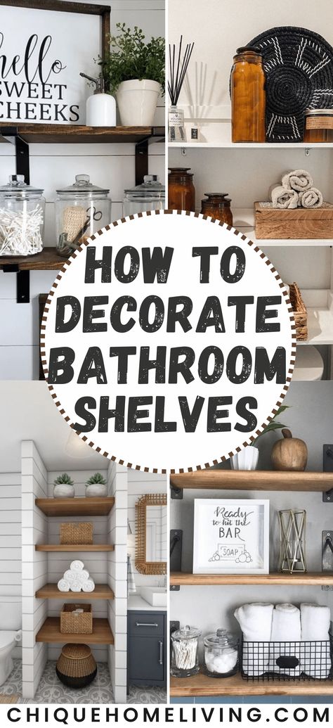 Transform your bathroom into a stylish and organized haven with our latest blog post on "How to Decorate Bathroom Shelves." Discover expert tips and creative ideas to elevate the aesthetic appeal of your bathroom while maximizing functionality. Shelving Ideas Bathroom, Bathroom Shelf Decor Ideas, Bathroom Shelving Ideas, Decorating Bathroom Shelves, Rustic Bathroom Accessories, Shelf Decor Ideas, Shelves Above Toilet, Shelves Over Toilet, Bathroom Shelves Over Toilet