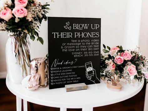 Click on the following link to browse HUNDREDS more designs in our shop!! https://pinkposiesandpearls.etsy.com/  Blow Up Their Phones Wedding Table Sign Text or Video Bride and Groom Memories Acrylic Black and Gold Wedding I Spy Games, Photo Guestbook                                          | Welcome to Pink Posies and Pearls Wedding and Gift Boutique | | THE PRODUCT | *We love the clean lines of this acrylic Dessert table sign. You can choose to have any color ink printed on clear, black, whit Video Bride, Wedding I Spy, Wedding Table Sign, Games Photo, Black And Gold Wedding, I Spy Games, Spy Games, Pearls Wedding, Signing Table Wedding