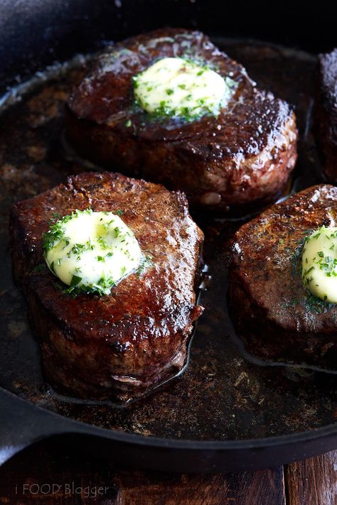 The best filet mignon steak recipe, period. Once you try it you will never cook your tenderloin steak any other way. | ifoodblogger.com Filet Mignon Steak Recipes, Steak Diner, Best Filet Mignon Recipe, Healing Spices, Butter Herb, Herb Butter Recipe, Seared Salmon Recipes, Cook Steak, Mignon Steak