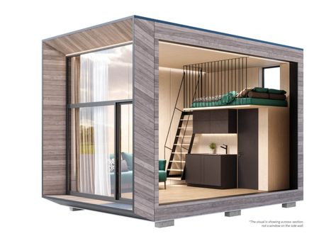 KODA Loft Micro_blank_backround Chalet Modern, Micro House Plans, Tiny House Loft, House Loft, A Small House, Minimal House Design, Micro House, Casa Container, Modern Tiny House