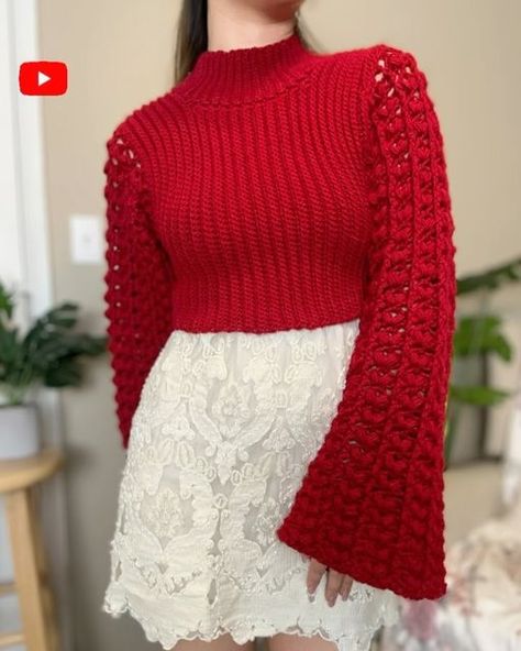 MAELI - Crochet & Knit Pattern Designer on Instagram: "🐞Lovebug Sweater!! If you’re still looking for a FREE crochet sweater pattern for Valentine’s Day, this is your sign to make this one! I recorded the tutorial for this one last year and it’s still a favorite of mine!   The heart lace sleeves make this the perfect Valentine’s Day sweater! ❤️ if you make it, don’t forget to tag me! I’d love to see it! 🥰  You can find the tutorial on my YouTube channel (link in bio)!   #crochet #crochetersofinstagram #crochettutorial #freecrochetpattern #valentinesdaycrochet #crochetsweater #crochetinspiration #crochetlover" Crochet Heart Sweater Pattern Free, Valentines Crochet Sweater Pattern, Valentines Day Crochet, Crochet Heart Pattern Sweater, Valentine’s Day Crochet Top, Valentine's Day Heart Sweater, Crochet Valentine Patterns, Sweater Tutorial, Beginner Sewing Patterns