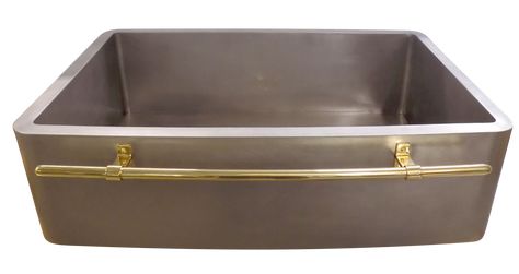 Curved Apron Front Sink w/Polished Brass Towel Bar Sink With Towel Bar, Stainless Apron Sink, Apron Sinks, Stainless Steel Apron Sink, Farm Style Sink, Farmers Sink, Stainless Steel Farmhouse Sink, Brass Towel Bar, Apron Front Kitchen Sink