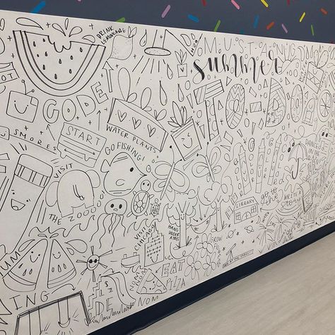 3 half hour doodle sessions, 2 mega sharpies, 1 giant collaborative “summer to-do list” coloring page. Pure joy for all. #summer… Collaborative Coloring Mural, Giant Coloring Page, Wellness Conference, Collaborative Drawing, Coloring Wall, Giant Coloring Poster, Doodle Canvas, Colouring Wall, Sensory Wall