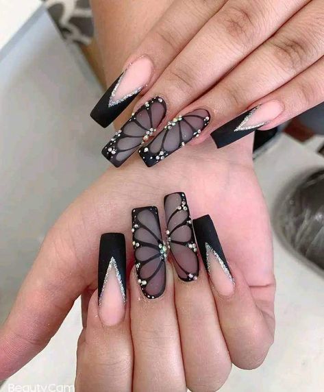 Nails Acrylic Butterflies, Butterfly Nails Acrylics, Butterflies Nails Acrylics, Goth Nail Art, Butterfly Nail Designs, Butterfly Nails, Tropical Nails, Bright Summer Nails, Hippie Nails