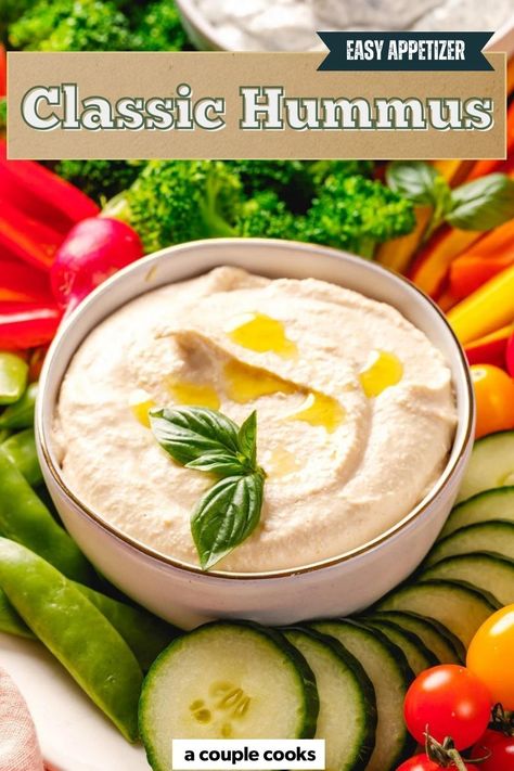 Make our favorite hummus recipe to whip up this creamy, flavorful dip at home! Discover how to make this Middle Eastern dip, including the classic hummus ingredients, ways to serve it, our special tricks, and more. Basic Hummus Recipe, Classic Hummus Recipe, Classic Hummus, Best Fish Recipes, Hummus Ingredients, Winter Salad Recipes, A Couple Cooks, Couple Cooking, Vegan Salad Recipes