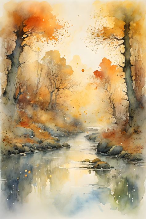 Brown Watercolor Background, Mystical Watercolor, Watercolour Inspiration, Watercolor Landscape, Pen And Ink, Fall Colors, Pen, Wonder, Color