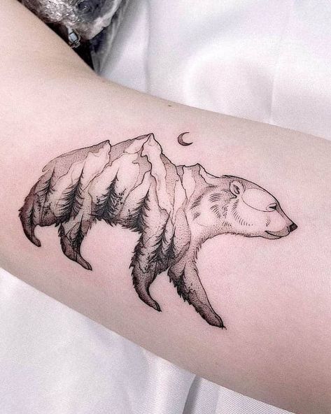 Tattoo About Strength, Black Bear Tattoo, Winter Tattoo, Cool Arm Tattoos, Bear Tattoos, Bicep Tattoo, Tattoo Ideas For Men, Inspiration Tattoos, Bear Tattoo