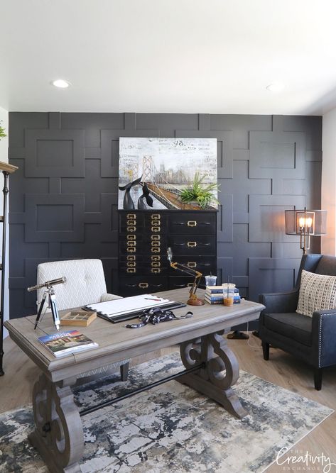 Dark Moody Paint Colors, Benjamin Moore Kendall Charcoal, Moody Paint Colors, Moody Paint, Most Popular Paint Colors, Kendall Charcoal, White Wainscoting, Dark Paint Colors, Trending Paint Colors