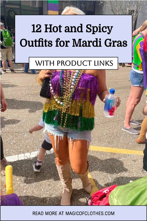 Discover simple and cute Mardi Gras outfit ideas to elevate your festive look with a touch of aesthetic charm. Diy Mardi Gras Pants, Mardi Gras Jacket Diy, Baddie Mardi Gras Outfits, Mardi Gras Outfits For Women, Women’s Mardi Gras Outfit, Parade Float Diy, Mardi Gras Parade Float, Funny Mardi Gras Shirts, Long Black Gloves