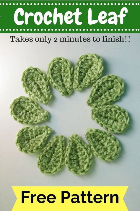 Seriously. 2 minutes. I timed it. Use this quick and easy leaf to spruce up your crochet flowers. Tote Crochet, Crochet Leaf, Beau Crochet, Crochet Leaf Patterns, Crochet Flowers Easy, Crochet Flowers Free Pattern, Confection Au Crochet, Free Aesthetic, Crochet Plant