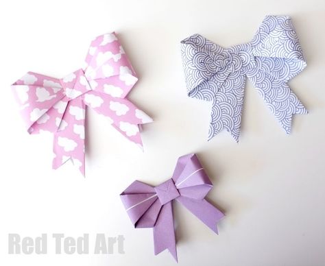 Paper Bows, Easy Origami For Kids, Red Ted Art, Folding Origami, Paper Bow, Paper Crafts For Kids, Origami Easy, Easy Paper Crafts, Kirigami