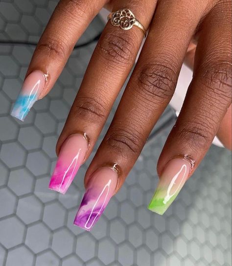 Square Nails Ideas Medium, Rainbow Acrylic Nails, Acrylic Nail Designs Classy, Tapered Square Nails, Maroon Nails, Acrylic Toe Nails, Airbrush Nails, Blue Acrylic Nails, Nails Now