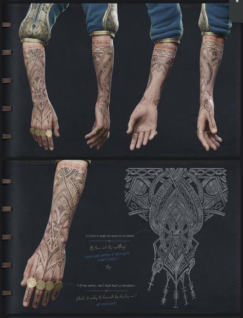 Magic Arm Tattoo, Dnd Tattoo Character, Dishonored Tattoo, Cyberciligism Tattoo, Nordic Tattoos, Traditional Viking Tattoos, Viking Ornament, Viking Tattoo Sleeve, Destiny Bungie