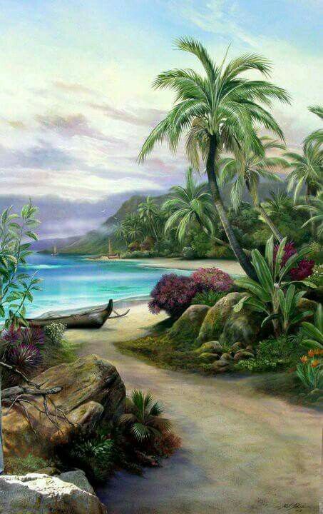 😊 Beginners Painting, Tropical Painting, Painting Ideas For Beginners, Hawaii Art, Canvas For Beginners, Hawaiian Art, Canvas Painting Ideas, Tropical Art, Surf Art