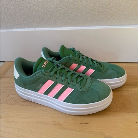 Green and pink size 8.5 Adidas VL Court Bold sneakers Adidas Aesthetic, Adidas Vl Court, Green Sneakers, 2025 Vision, Pink Adidas, Green And Pink, Pink Stripes, Sneaker Shopping, Baggy Jeans