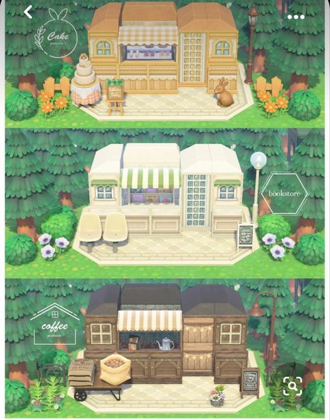 Acnh Punchy Yard, Animal Crossing Big Area Ideas, Animal Crossing Mini Builds, Animal Crossing Island Inspo, Acnh Shopping District Ideas, Acnh Island Ideas, Animal Crossing Island Ideas, Acnh Builds, Cottagecore Ideas