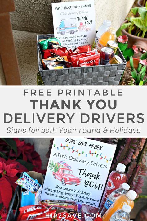 I'm sharing a fun and easy way to say THANK YOU as a way of giving back to those hardworking delivery drivers all year long if you want to! They're an important part of making online shopping easy for everyone and they definitely deserve our appreciation and a nice shout out. ❤️ #printable #freebie #shopping Delivery Driver Snack Basket, Rustic Glam Christmas, Ups Driver, Road Snacks, Snack Basket, Classic Holiday Decor, Glam Christmas Decor, Are Ideas, Appreciation Printable