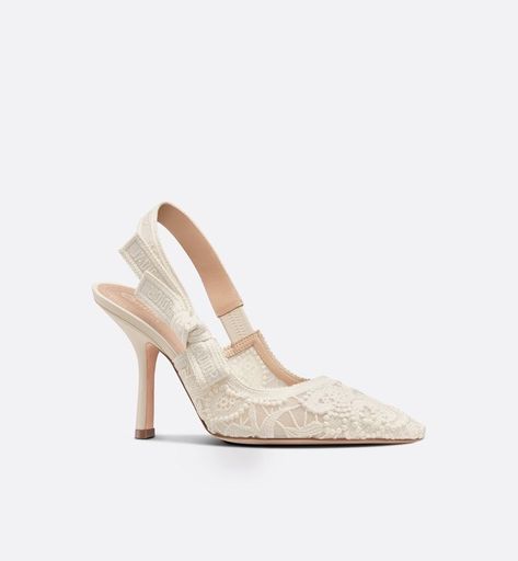 Dior Slingback, Christian Dior Shoes, Ribbon Flats, Embroidered Ribbon, Cotton Ribbon, Christian Dior Fashion, Lace Heels, Bow Flats, White Pumps