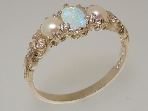 Opal Pearl Diamond Ring, Nature Inspired Gold Rings, Diamond Opal Ring, Amethyst And Pearl Ring, Pearl And Opal Ring, Opal And Pearl Ring, Pearl Wedding Ring Silver, Raw Opal Engagement Ring, Gold Opal Rings