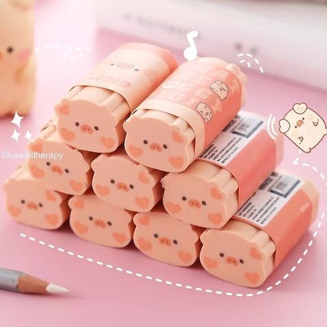 Usagi Bunny, Cool Erasers, Stationery Obsession, Cute Stationary School Supplies, Cute School Stationary, Cute Pencil Case, Study Stationery, Cute Pig, Kawaii Pig