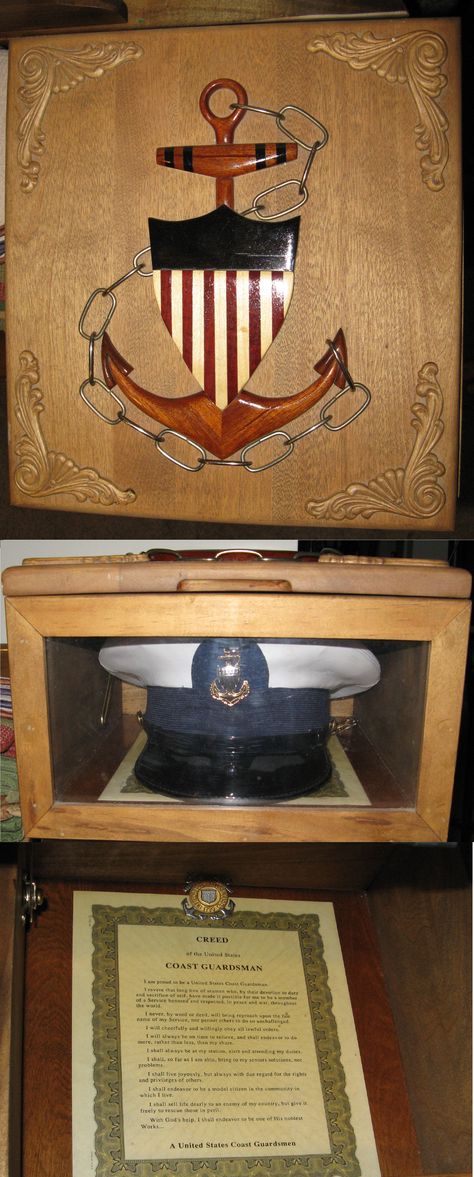 U.S. Coast Guard Chief's Hat Box Summer Pallet, Retirement Ideas, Military Memorabilia, Military Retirement, Hat Boxes, Picture Frame Display, Hat Box, Diy Stuff, Box Ideas