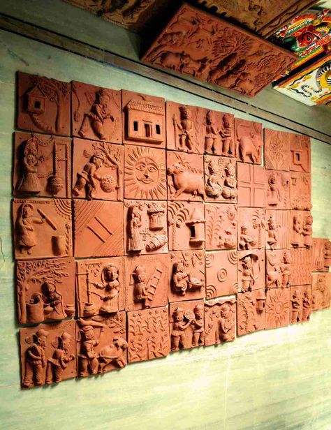 Wallpaper Stone, Mural Art Design, Terracotta Wall Art, Terracotta Wall, Clay Wall Art, Ceramic Wall Art, Wall Paint Designs, Clay Wall, Relief Sculpture