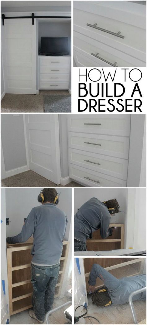 This is an extremely comprehensive and detailed tutorial that's broken up into three parts to show you how to build the frame, drawers and how to assemble ... Hidden Dresser, Build Dresser, Build A Dresser, Closet Remodel Diy, Dresser Projects, Diy Built In Wardrobes, Diy Built Ins, Dresser In Closet, Built In Dresser