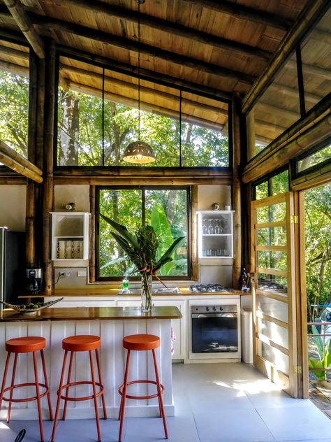 Bamboo House Design, Jungle House, Bamboo House, Tropical House, Tiny House Cabin, Eco House, House Goals, Open Kitchen, Dream House Decor