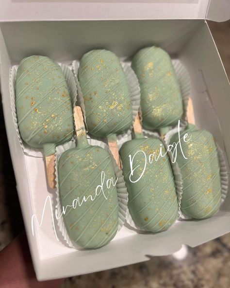 #sage #cakesicles #babyshower Sage Cakesicles, Sage Green Quinceanera Bear, Sage Green Cakesicles, Green Cakesicles, Sage Green Cakes, Sage Green Dessert Table, Rice Crispie, Eid Sweets, Green Teddy Bear