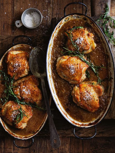 This golden tarragon and brandy braised onion and chicken dish is so irresistibly delicious, it’s sure to become a family favourite. Donna Hay Recipes, Donna Hay, Chicken Dish, Chicken Dishes Recipes, Poultry Recipes, Comfort Foods, Meat Dishes, Chicken Dinner Recipes, Main Meals