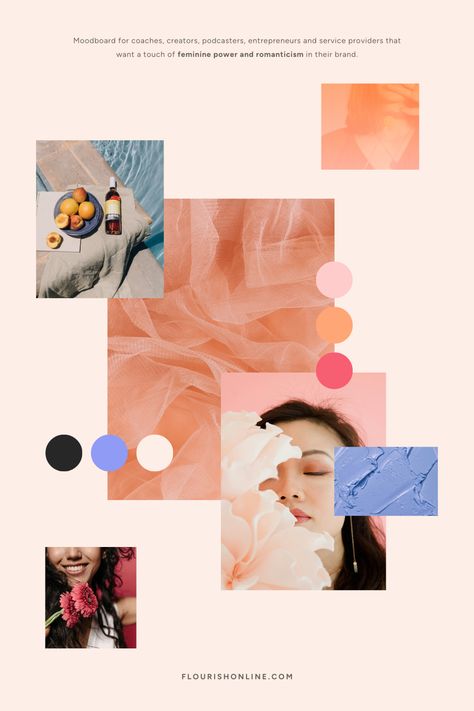 Love this feminine mood board with a blue, pink & orange color palette? You might like the Florence Squarespace website template.

Florence is the perfect template for coaches, creators, podcasters & entrepreneurs that want a touch of feminine power & romanticism to their brand. 

Beautifully designed for a strong brand presence and to maximise enquiries!

#squarespace #websitedesign #squarespacetemplate #branding #brandinspiration 

Colors used: 
#272727
#909bf6
#fdeee7
#ffcccc
#ffa677
#f75e71 Romantic Mood Board, Pink Orange Color Palette, Feminine Mood Board, Orange Color Palette, Orange Color Palettes, Squarespace Website Templates, Romantic Mood, Feminine Power, Squarespace Website