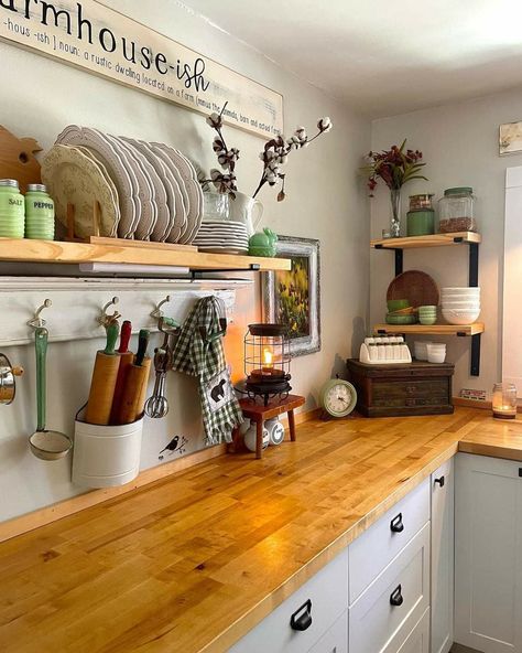 Cabinet In Kitchen, Open Kitchen Cabinets, Open Cabinet, Farmhouse Kitchen Ideas, Open Cabinets, Cabin Ideas, Open Shelves, In Kitchen, Open Shelving