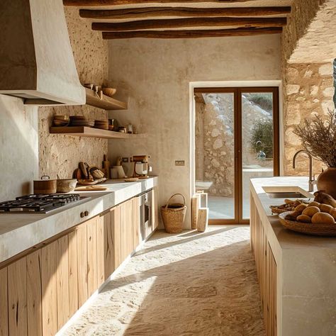 Minimal Mediterranean Interior, Country Kitchen Inspiration, Bathroom Concrete, Countertops Wood, Country Kitchen Ideas, Country Vibes, Countertops Bathroom, Mediterranean Interior, Balcony Ideas Apartment Indian